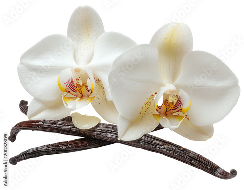 White Orchid Flowers and Vanilla Beans