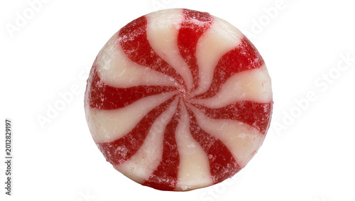 Fotografía Round red and white striped peppermint candy, isolated on transparent background