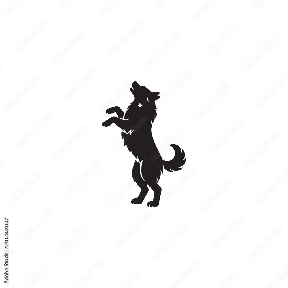 Fototapeta premium Black silhouette of a wolf standing on hind legs howling d