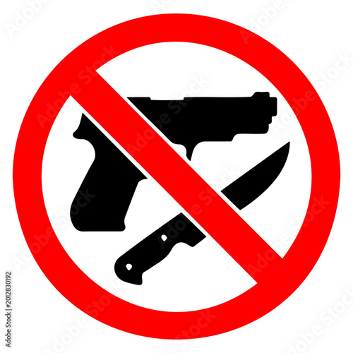 Foto No weapons allowed a handgun and knife crossed out a prohibition silhouette, ill