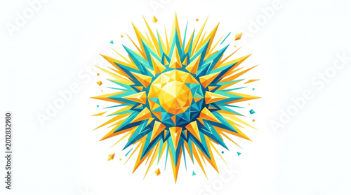 Fotografie Abstract Sunburst Illustration with Yellow and Teal Colors.
