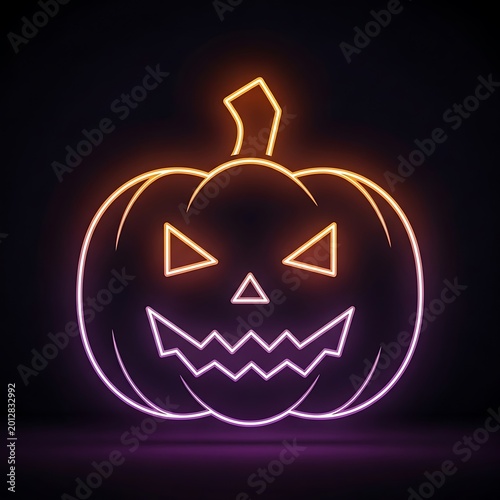 Neon Halloween Jack O Lantern Pumpkin Glow Icon.