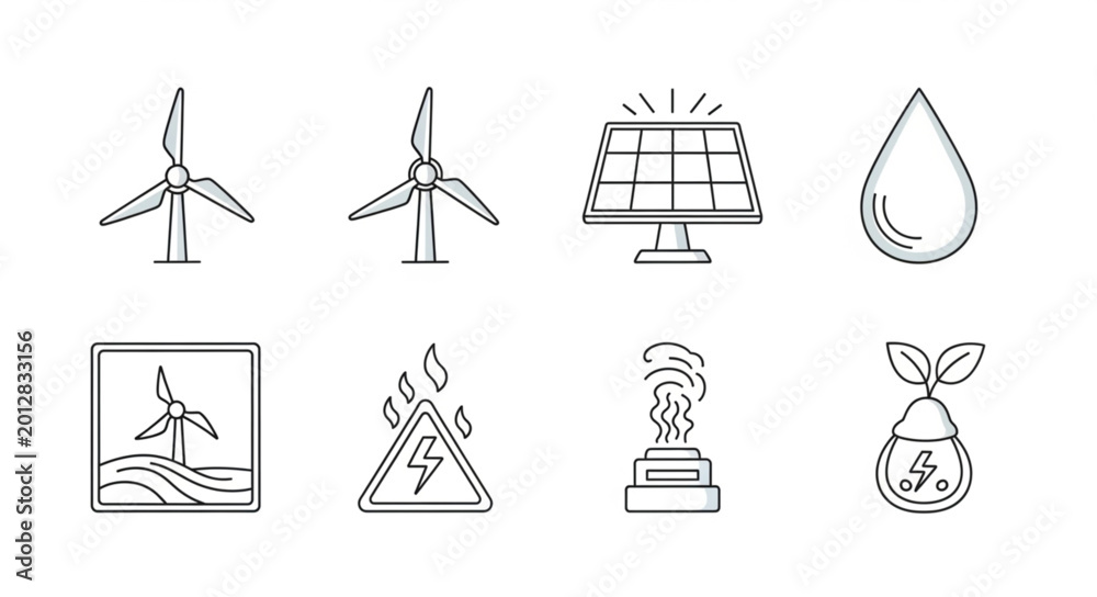 Obraz premium Set of renewable energy and environmental icons.