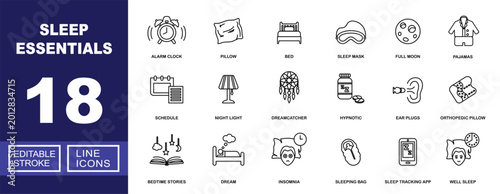 Bild auf Leinwand Sleep Essentials line icon set