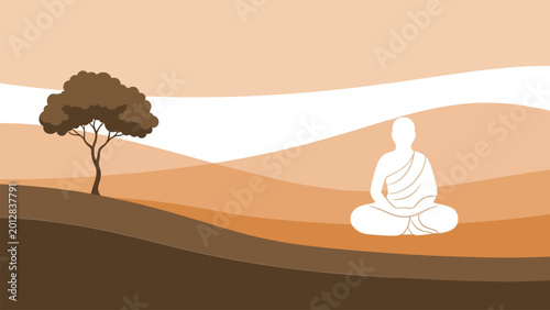 Photos Buddhist monk meditating under tree at sunset peaceful landscape spiritual journey