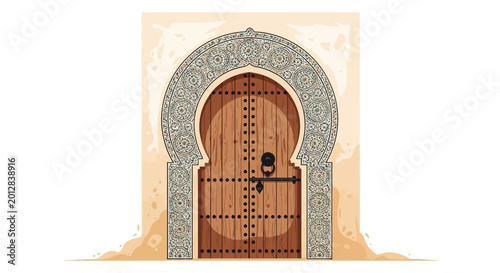 Large Brown Wooden Doorway Entrance.