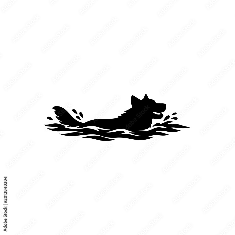 Obraz premium Black silhouette of a dog swimming in water with splashes water splashes animal