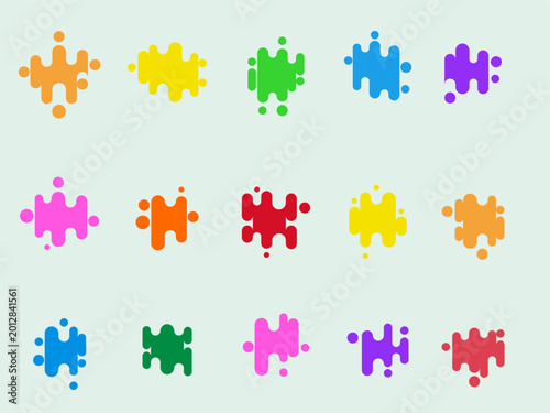 Set collection of abstract water splash in multiple color on white background.