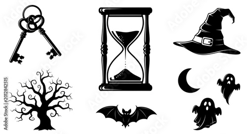 Tableau sur toile Halloween Icons Set Silhouette Collection.
