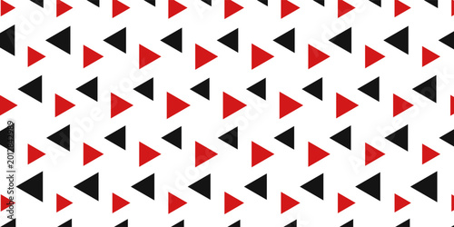 Simple abstract seamless pattern with stripes, triangles and dots. Holiday theme in red for wrapping paper. Background for children's holiday or christmas party decoration, wrapping paper, wallpaper,