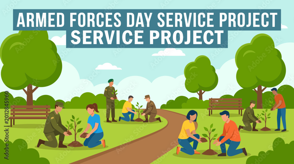 Obraz premium Armed Forces Day Service Project Soldiers and Civilians Planting Trees