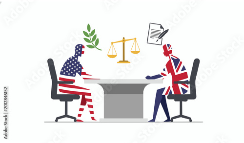 Bilde på lerret United States and United Kingdom peace negotiation concept vector with flags dip