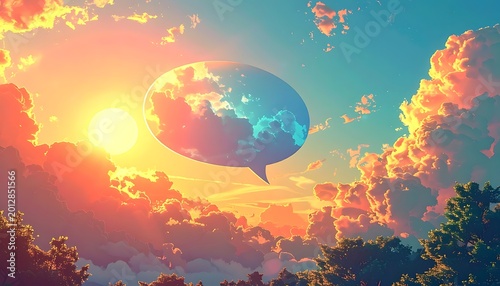 Sun clouds speech bubble