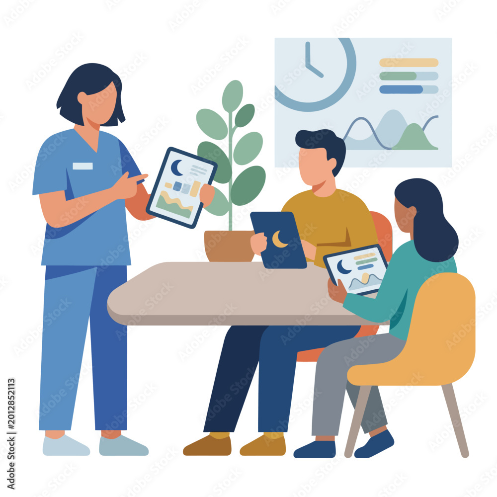 Fototapeta premium Calm flat vector nurse explaining clinic data