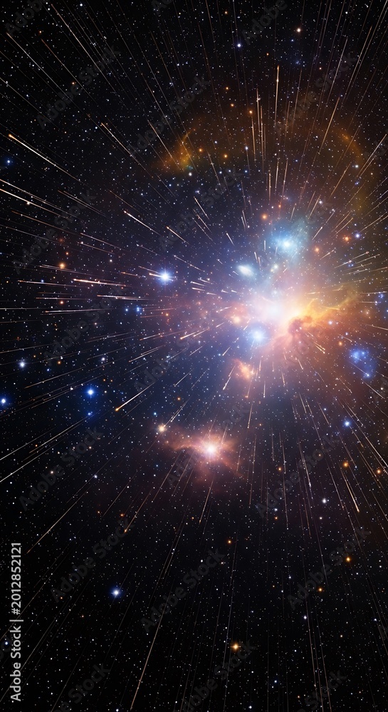 Fototapeta premium Cosmic explosion with bright stars and nebulas against a dark background