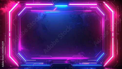 Neon Light Border Frame Design Element.