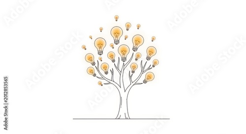 Idea Tree With Lightbulb Leaves Symbolizing Creative Growth.