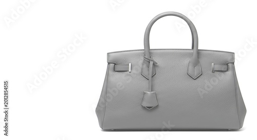 Fashionable purple and green striped handbag isolated on white background