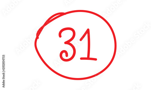 Free Download abstract simple hand drawn red number 31 on circle design. - GFXLoad