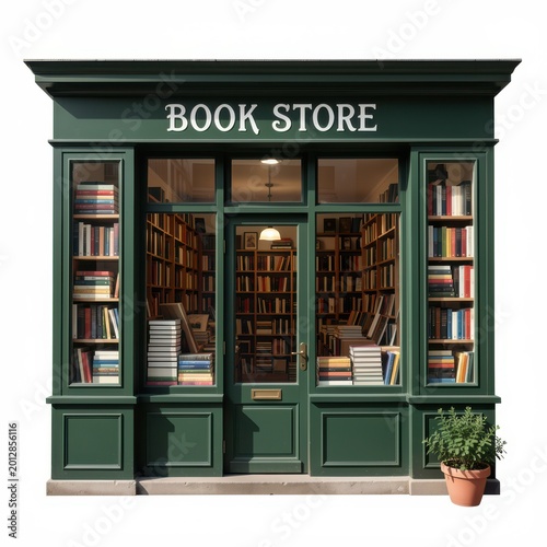 Charming Book Store Facade with Classic Green Exterior