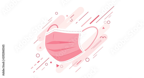 Abstract Pink Surgical Mask Illustration With Geometric Shapes, Clean and Modern Design