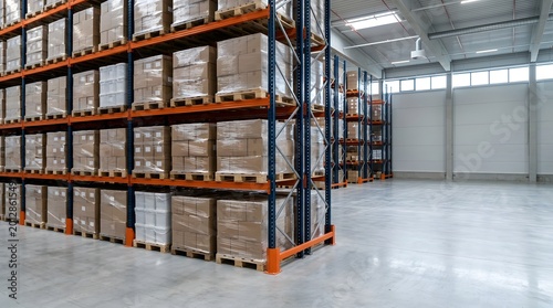 Organized pallet racking warehouse storage system for industrial distribution business