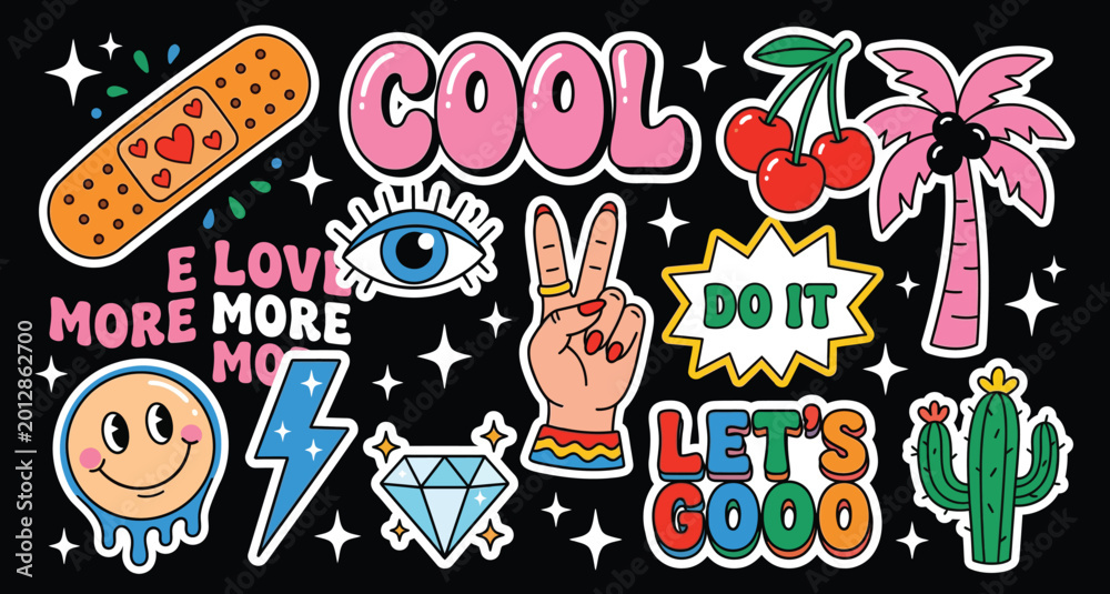 Obraz premium Retro Pop Art Sticker Collection with Y2K Aesthetic