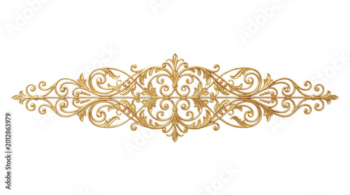 Vintage gold filigree ornament, ornate baroque scrollwork border, antique metallic floral decorative element for luxury wedding invitations isolated PNG with Transparent Background