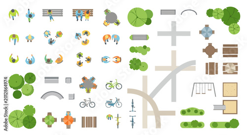 Top view park elements and city infrastructure vector illustration