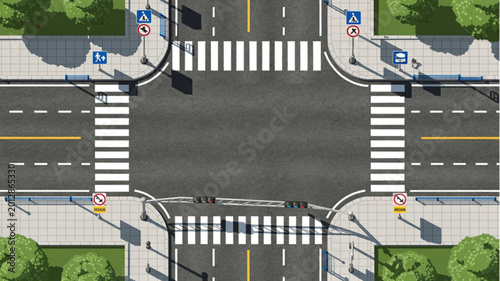 Tableau sur toile Intersection with Crosswalks and Traffic.