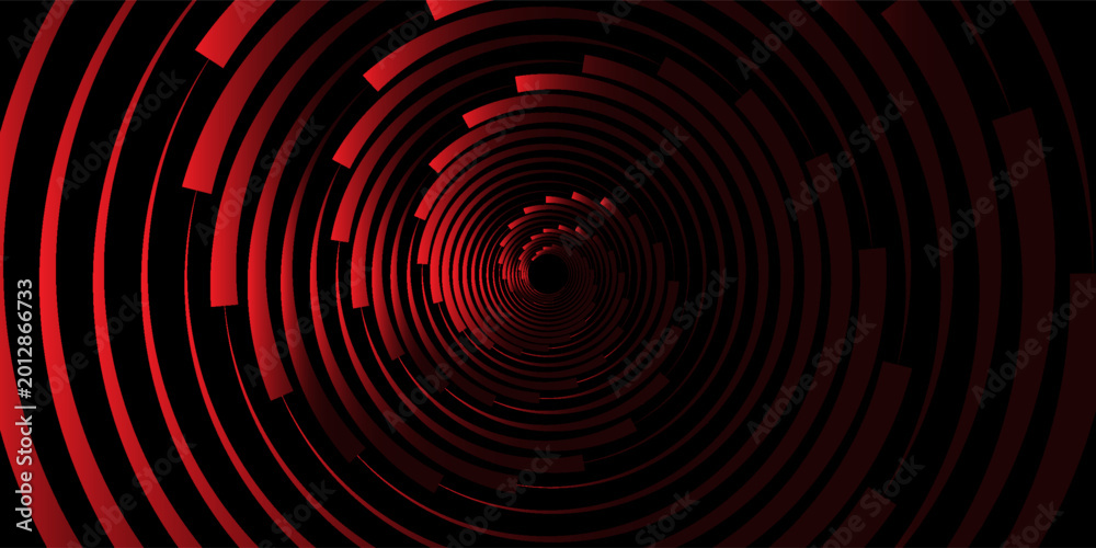 Fototapeta premium Red abstract background. Spiral logo icon or design element. Black dots on a white background