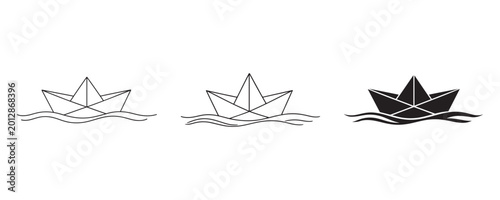 Tableau sur toile Minimal Paper Boat Line Art and Silhouette