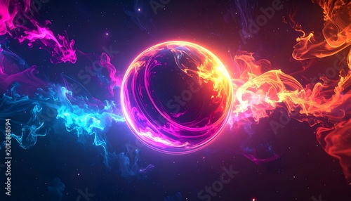 Vibrant Neon Circle Energy Swirl Abstract.