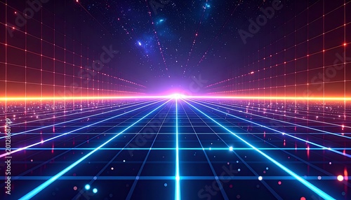 Neon Grid Futuristic Technology Background.