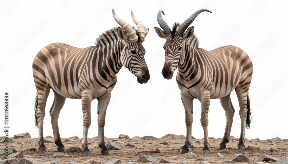 Fototapeta premium Zebras Facing Each Other on Dry Earth