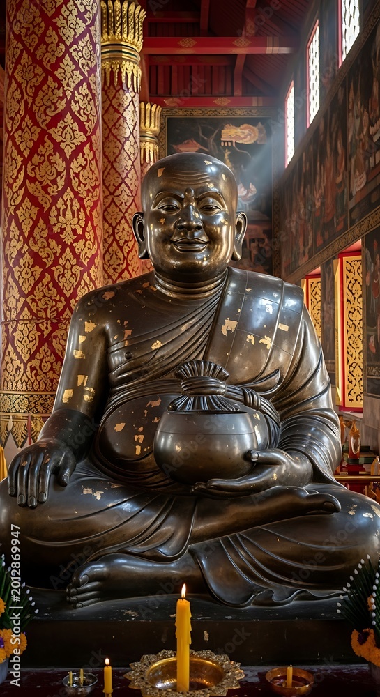 Obraz premium Serene Buddha Statue in Temple - A Spiritual Reflection.