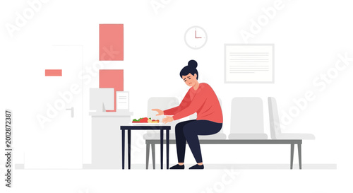 Woman's Anxious Reflection, Waiting Room Loneliness, A Moment of Contemplation and Sadness