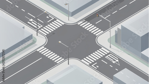 Billede på lærred Gray asphalt road intersection layout.