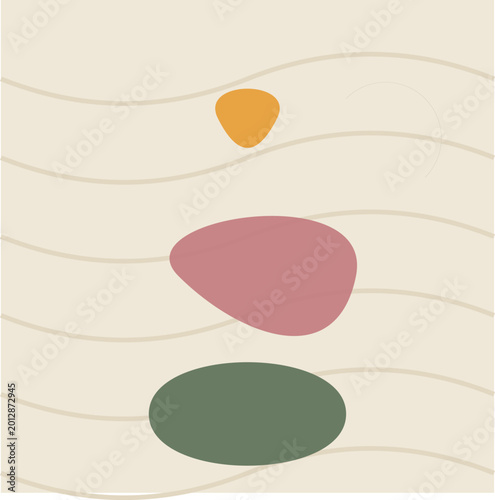 Photography Minimalist boho abstract wall art featuring balanced pebble stones on a neutral