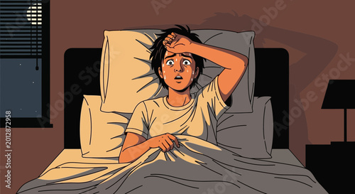 Worried Person Laying Awake in Bed Experiencing Anxiety During Nighttime Hours