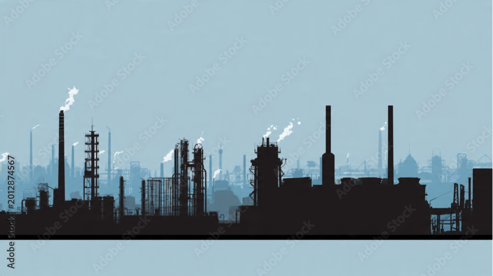 Obraz premium Industrial Factory Silhouette at Dusk.