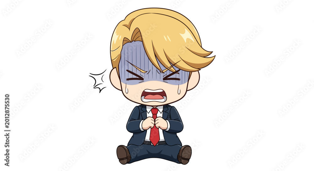 Obraz premium Chibi Anime Businessman Character Feeling Frustrated and Angry