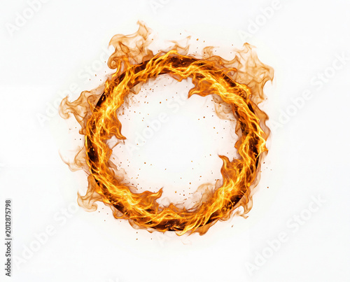 Ring of fire isolated on white background, circular burning flame design element
