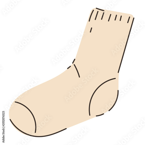 Cream Sock Icon. Vintage Fashionable Footwear Isolated on Transparent. Hand Drawn Retro Style Accessory. Positive Clothing Element. 
