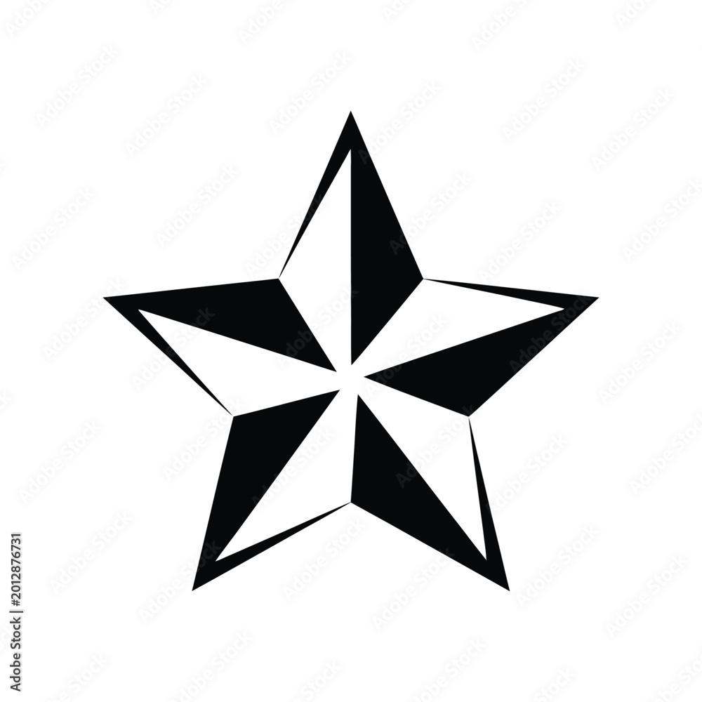 Obraz premium Five-pointed star with a split black and white geometric featuring sharp edges and a clean silhouette, isolated on a white background, for use in, awards, ratings, and