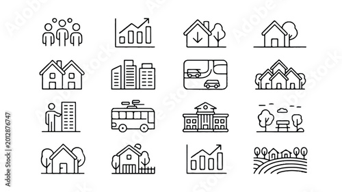 set of line icons for real estate and buildings
