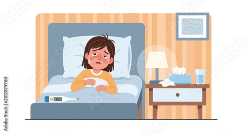 Woman Suffering From Illness In a Bedroom Feeling Unwell and Needing Rest