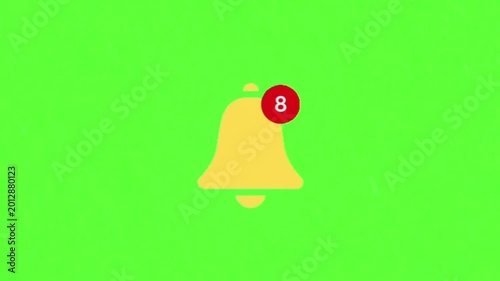 A yellow notification bell icon with a red circle containing the number eight, symbolizing alerts and updates on a green screen background