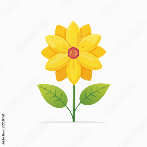 Stylized Yellow Flower with Green Leaves