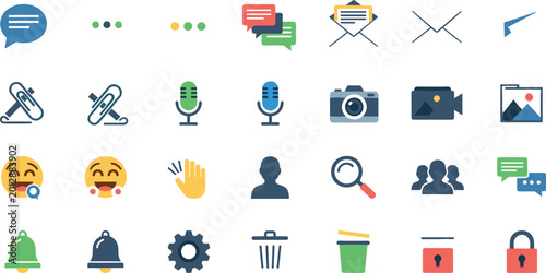 Foto Communication and social media interface icons set with messages, email, microph